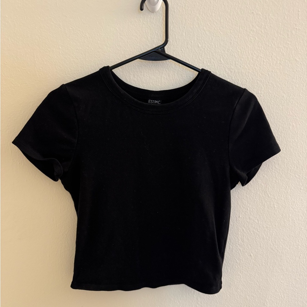 Black Crop Fitted Short Sleeve T-Shirt